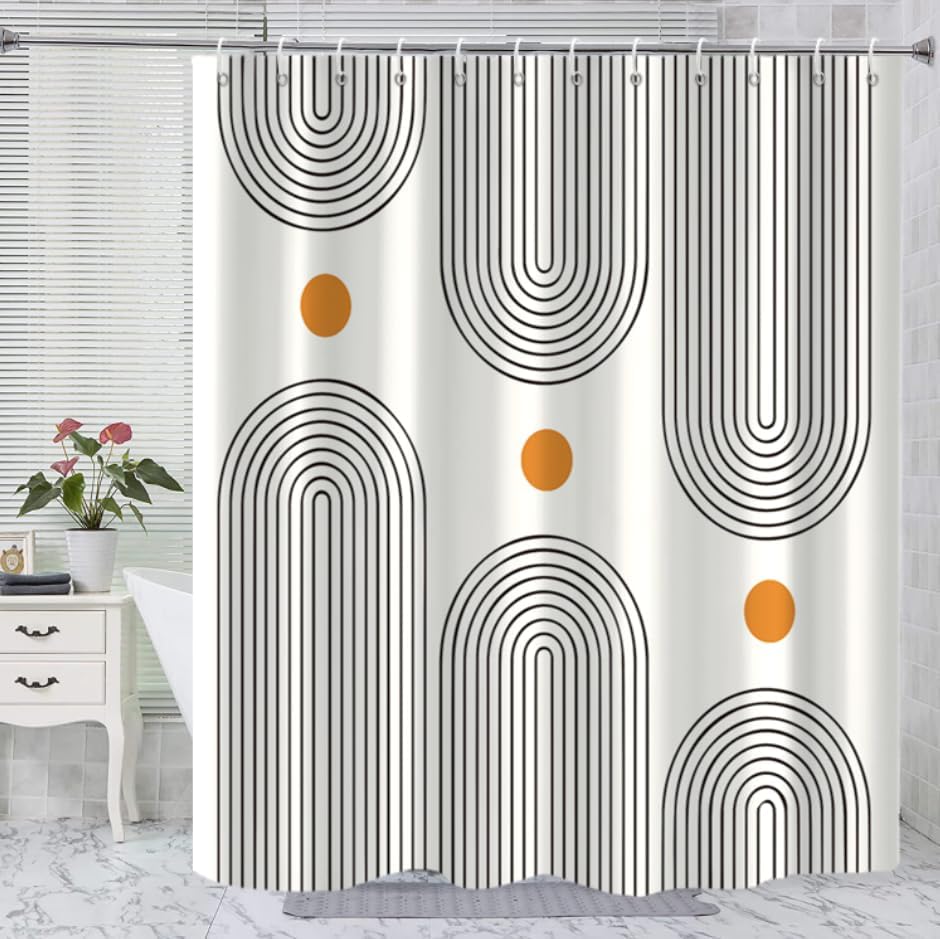 Bathveil Boho Minimalist Shower Curtain, Abstract Arch Sun Design, Waterproof Machine Washable, 72 x 72 in