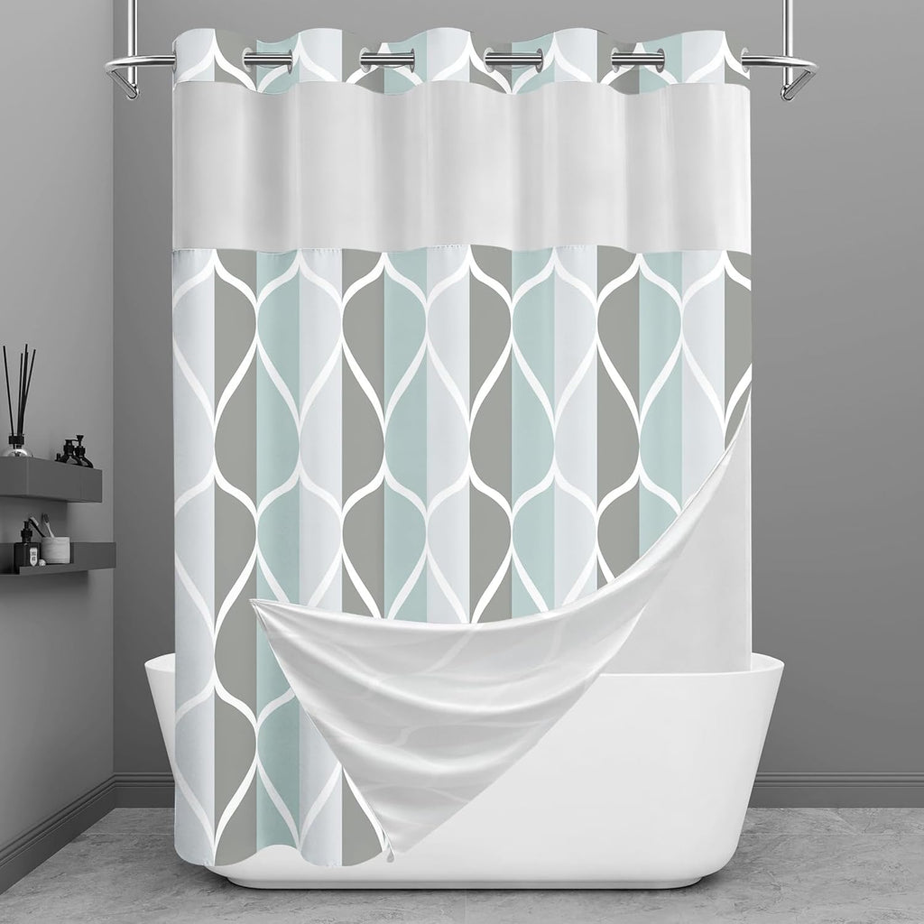 Bathveil Geometric Shower Curtain Water Repellent with Hooks
