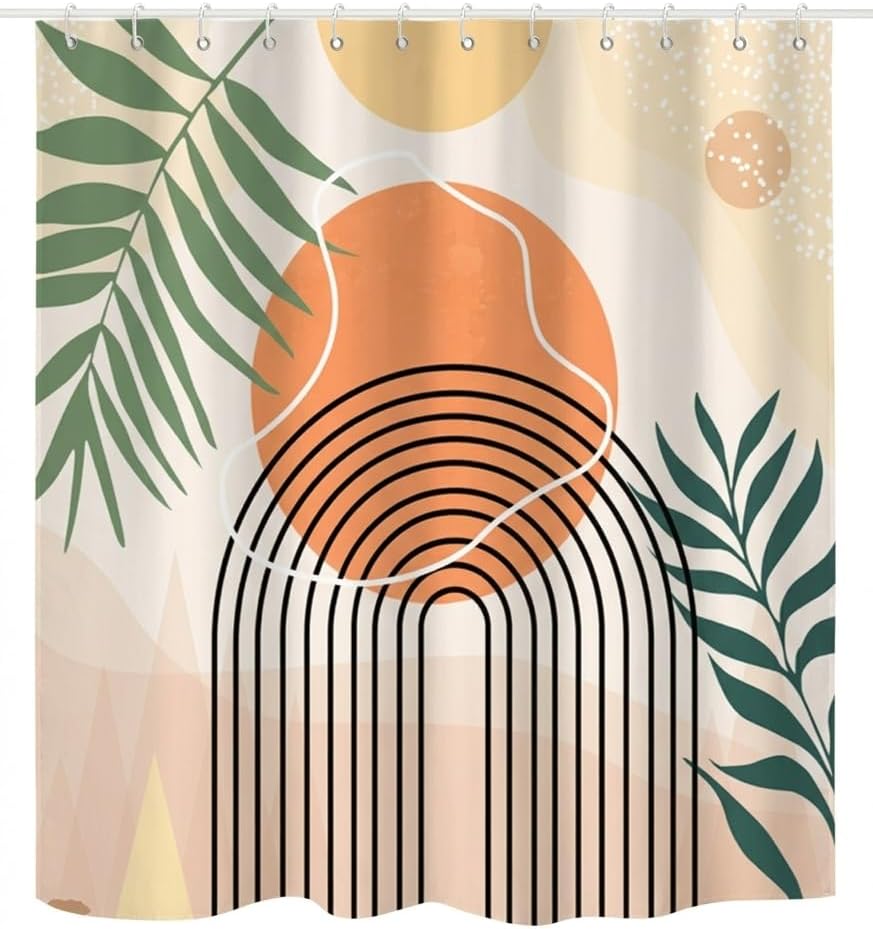 Bathveil Boho Minimalist Shower Curtain, Abstract Arch Sun Design, Waterproof Machine Washable, 72 x 72 in
