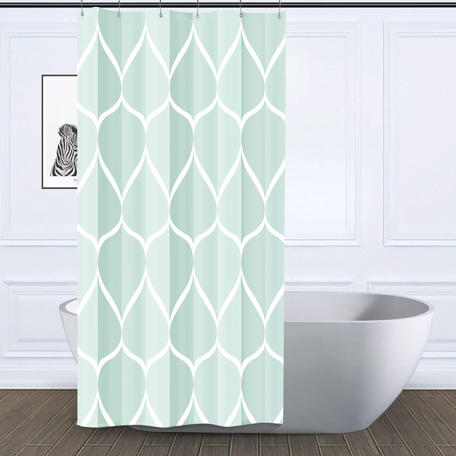 Bathveil Gray Geometric Shower Curtain, Water Repellent, with 12 Hooks, Machine Washable, 72 x 72 in
