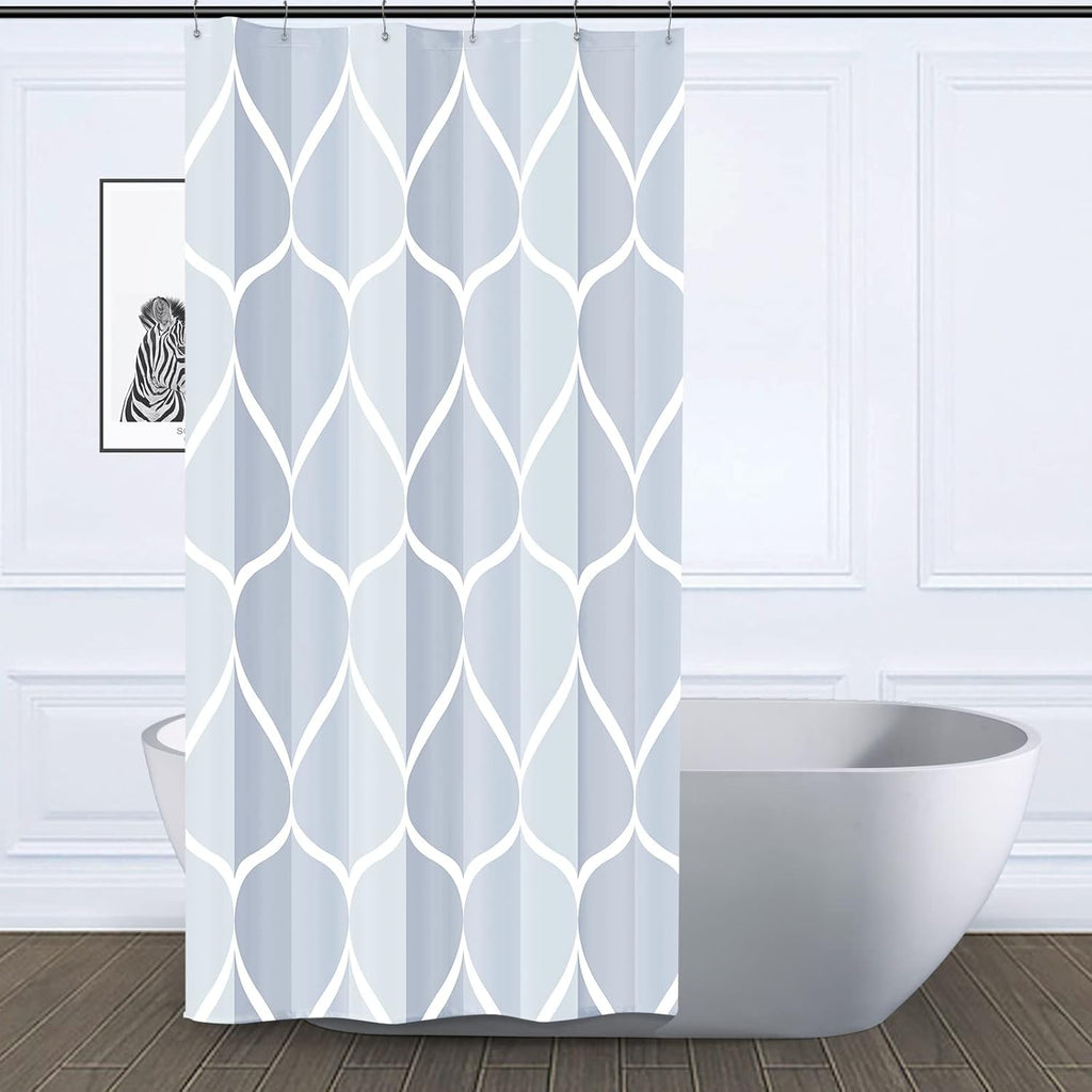 Bathveil Gray Geometric Shower Curtain, Water Repellent, with 12 Hooks, Machine Washable, 72 x 72 in