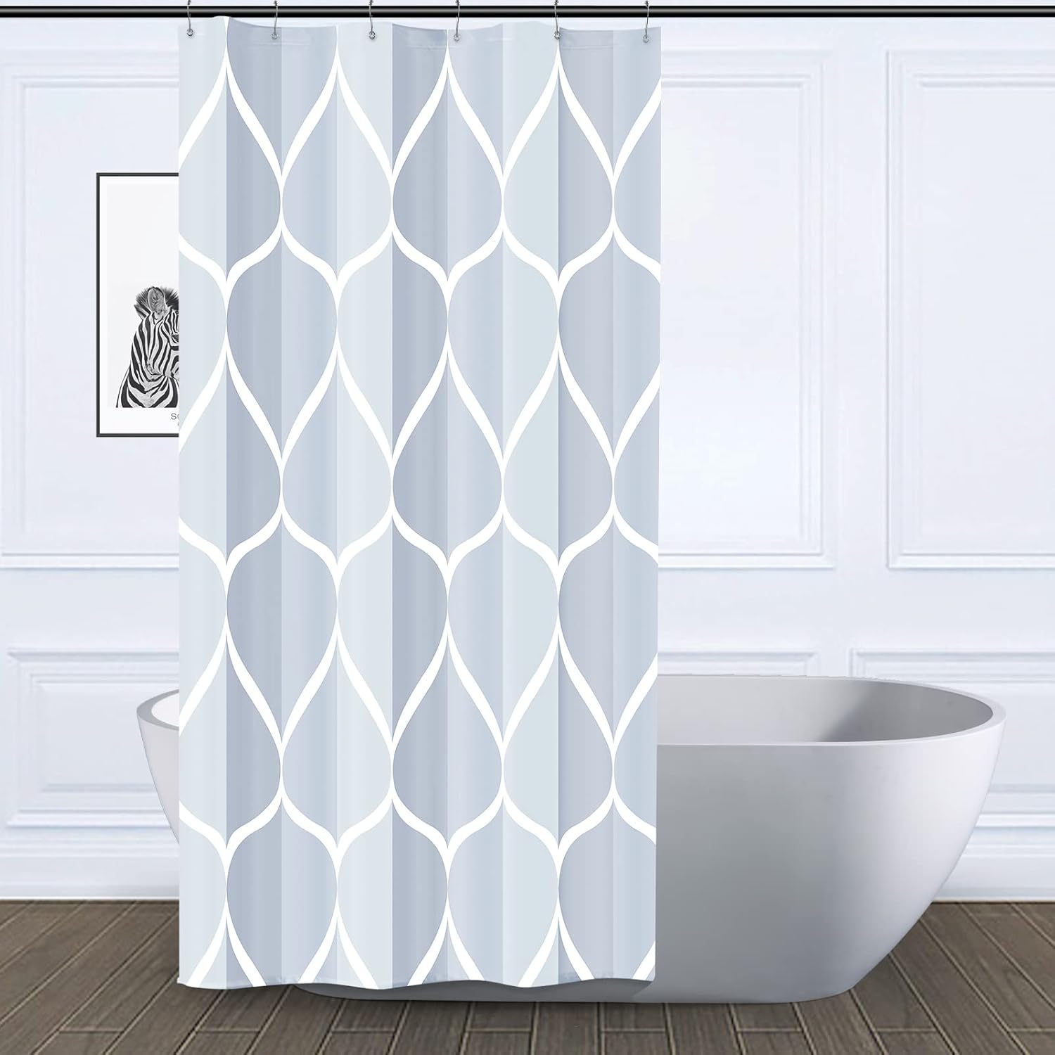Bathveil Gray Geometric Shower Curtain, Water Repellent, with 12 Hooks, Machine Washable, 72 x 72 in