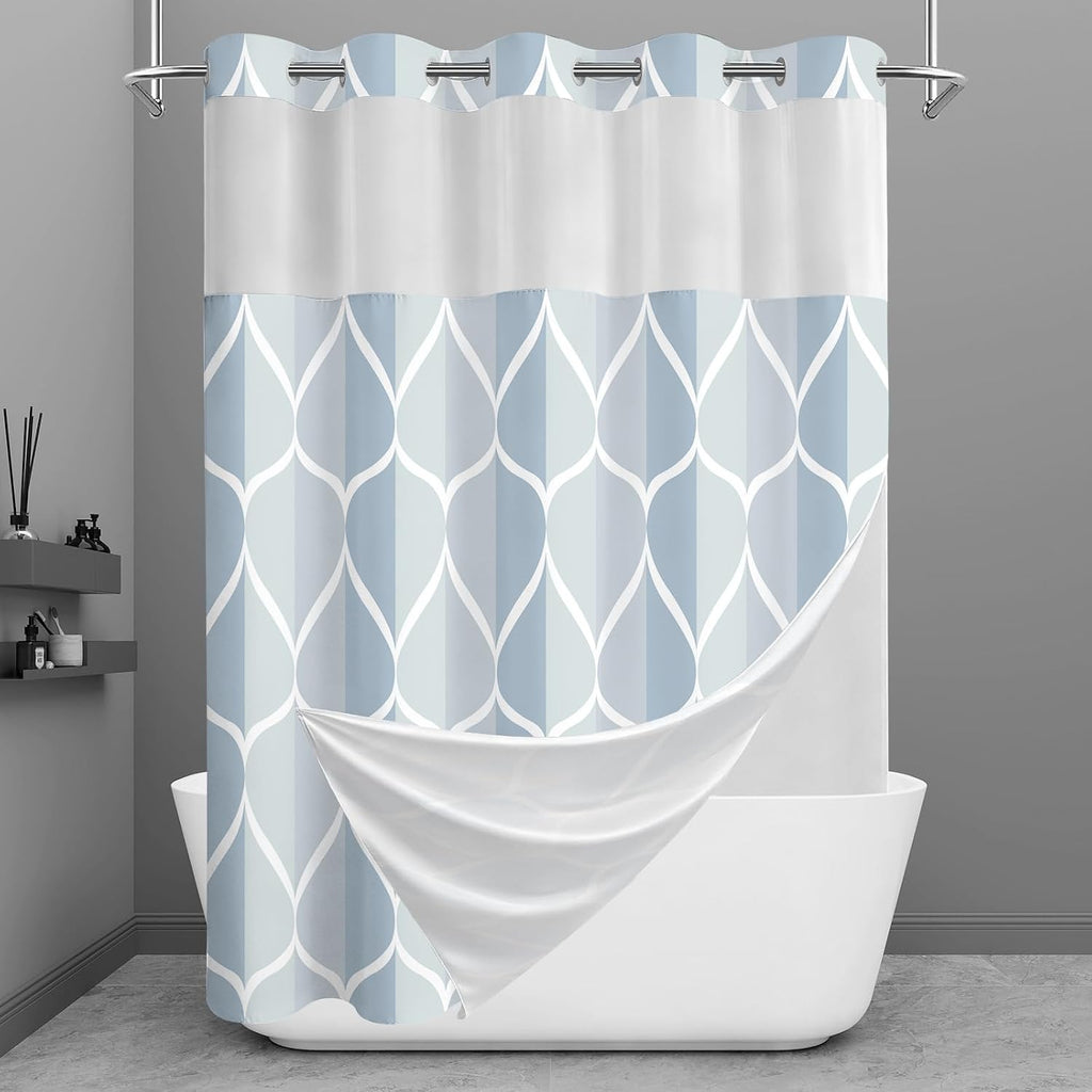 Bathveil Geometric Shower Curtain Water Repellent with Hooks