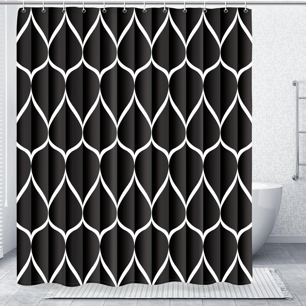 Bathveil Geometric Shower Curtain Water Repellent with Hooks