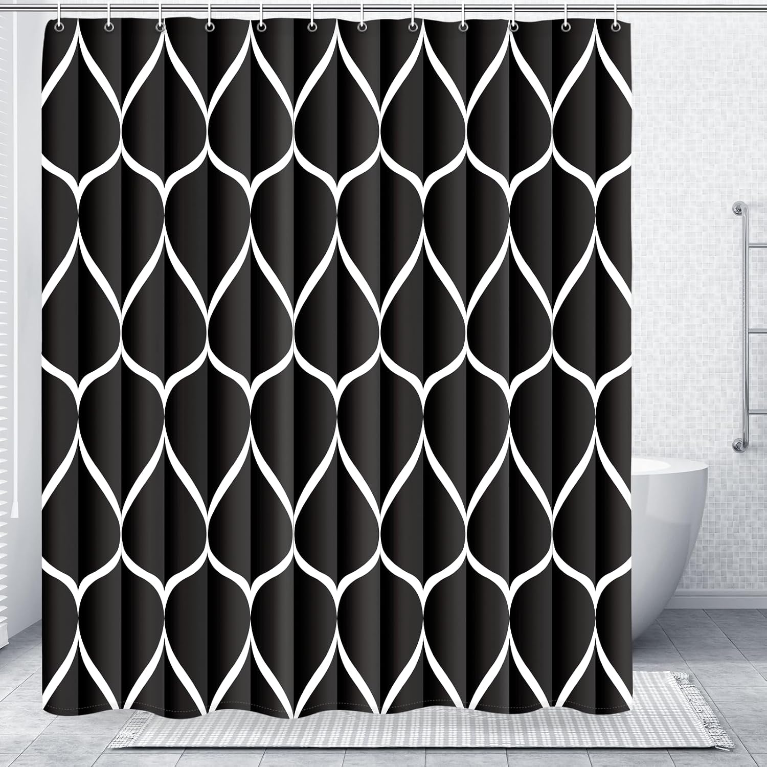Bathveil Gray Geometric Shower Curtain, Water Repellent, with 12 Hooks, Machine Washable, 72 x 72 in