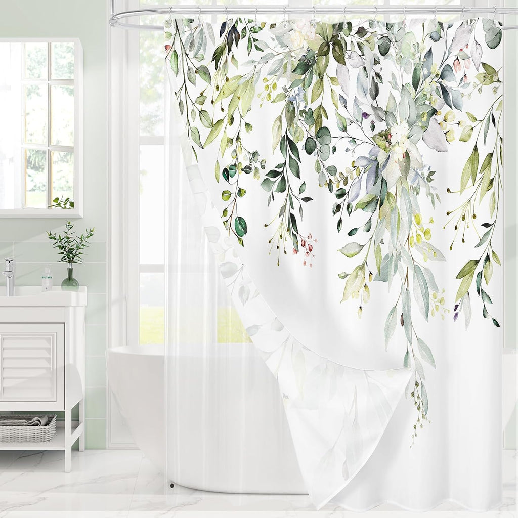 Bathveil Eucalyptus Shower Curtain Watercolor Floral Design Bathroom