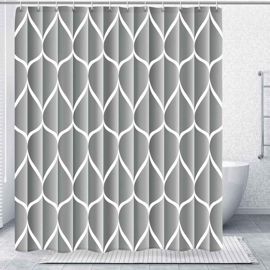 Bathveil Geometric Shower Curtain Water Repellent with Hooks
