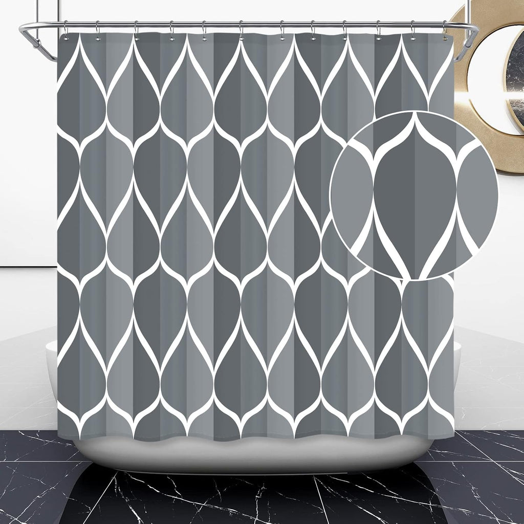 Bathveil Gray Geometric Shower Curtain, Water Repellent, with 12 Hooks, Machine Washable, 72 x 72 in