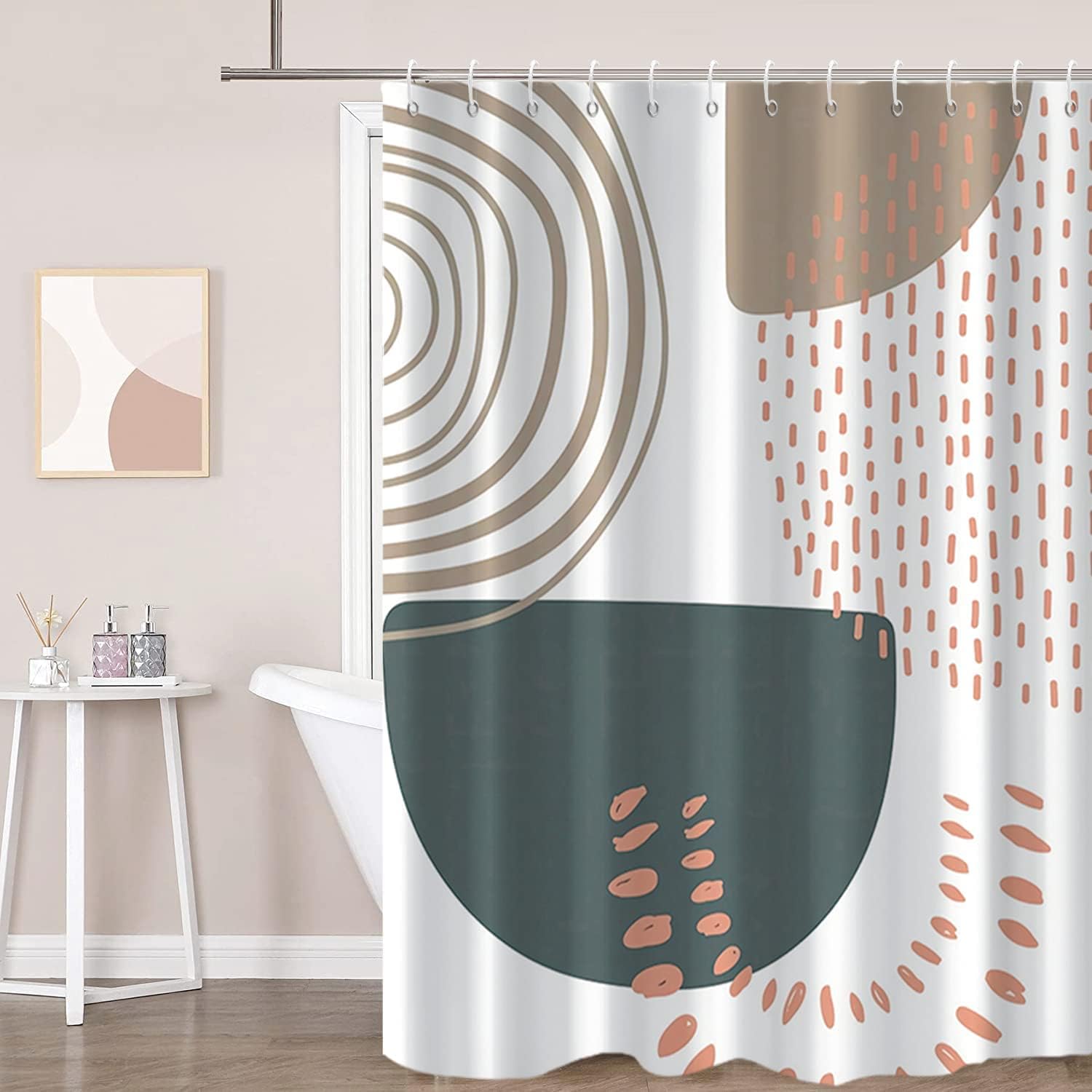 Bathveil Boho Minimalist Shower Curtain, Abstract Arch Sun Design, Waterproof Machine Washable, 72 x 72 in