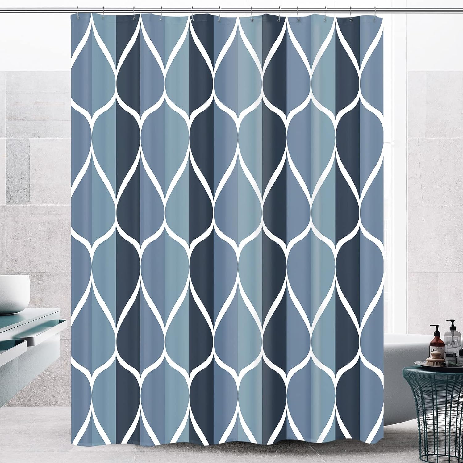 Bathveil Gray Geometric Shower Curtain, Water Repellent, with 12 Hooks, Machine Washable, 72 x 72 in