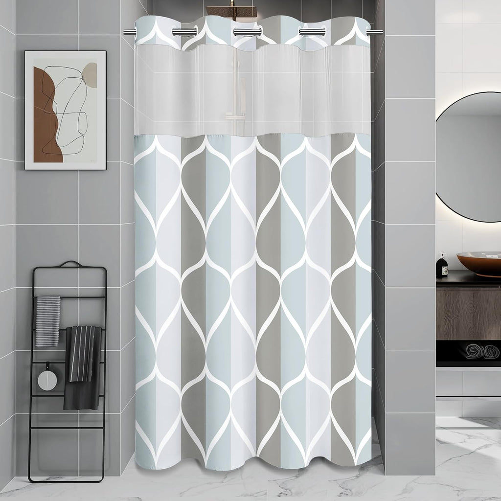 Bathveil Geometric Shower Curtain Water Repellent with Hooks
