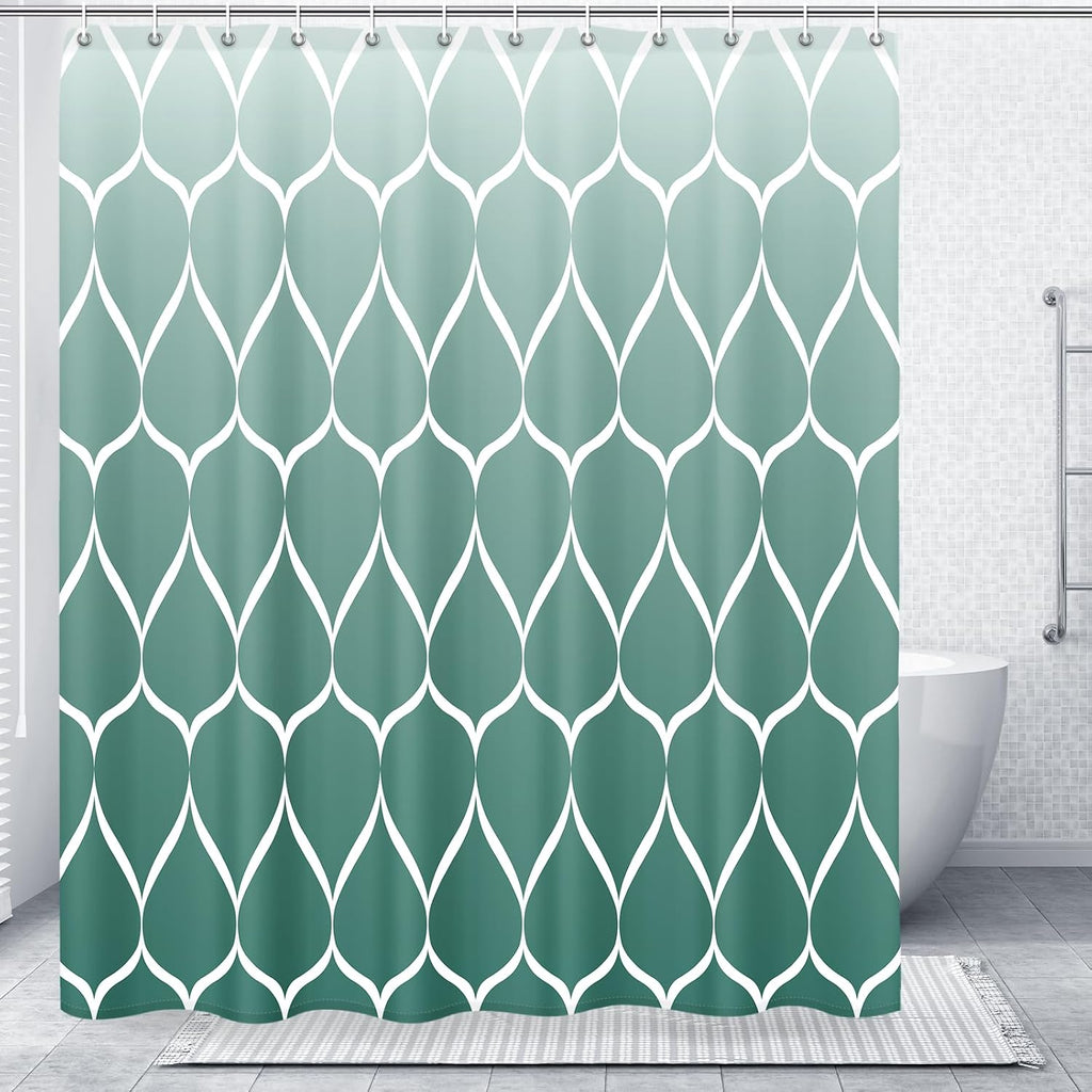 Bathveil Gray Geometric Shower Curtain, Water Repellent, with 12 Hooks, Machine Washable, 72 x 72 in