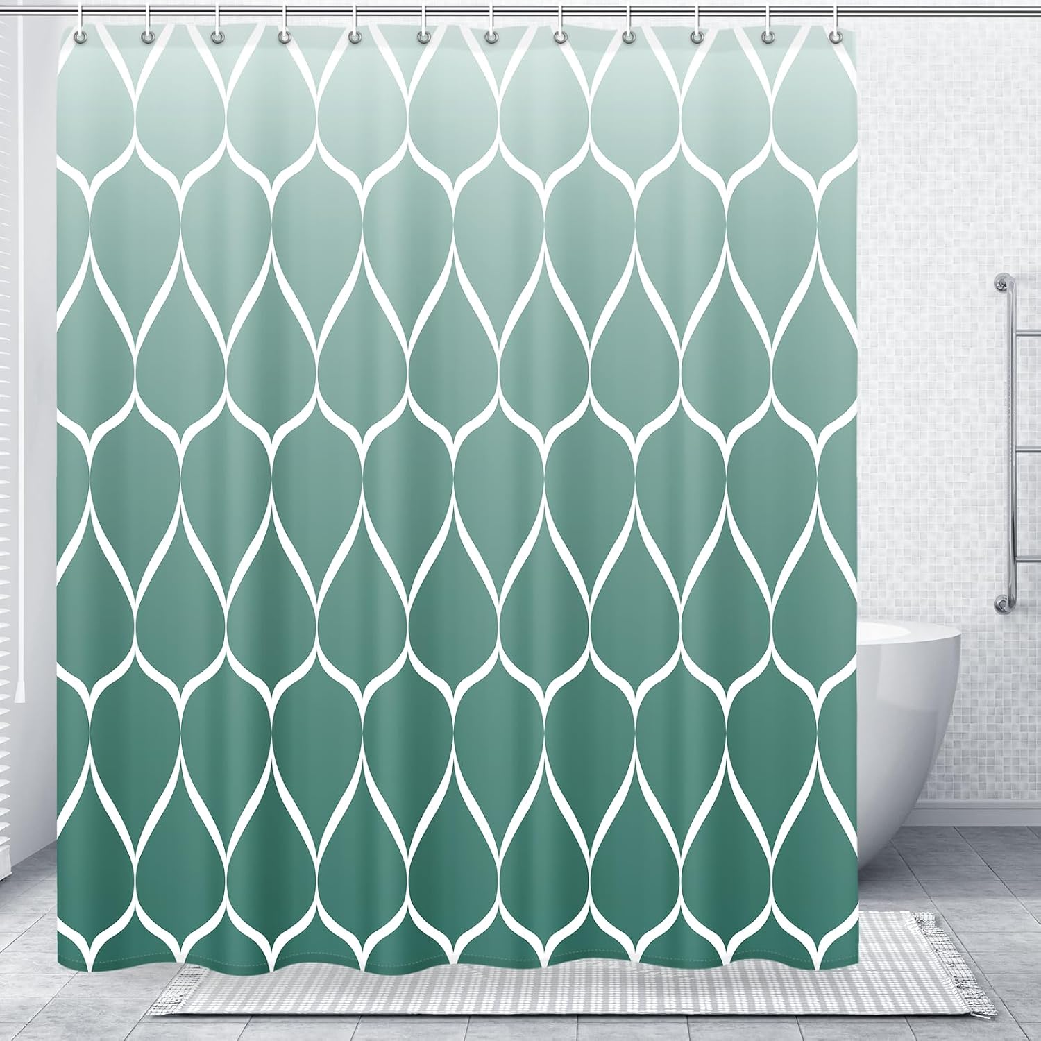 Bathveil Gray Geometric Shower Curtain, Water Repellent, with 12 Hooks, Machine Washable, 72 x 72 in