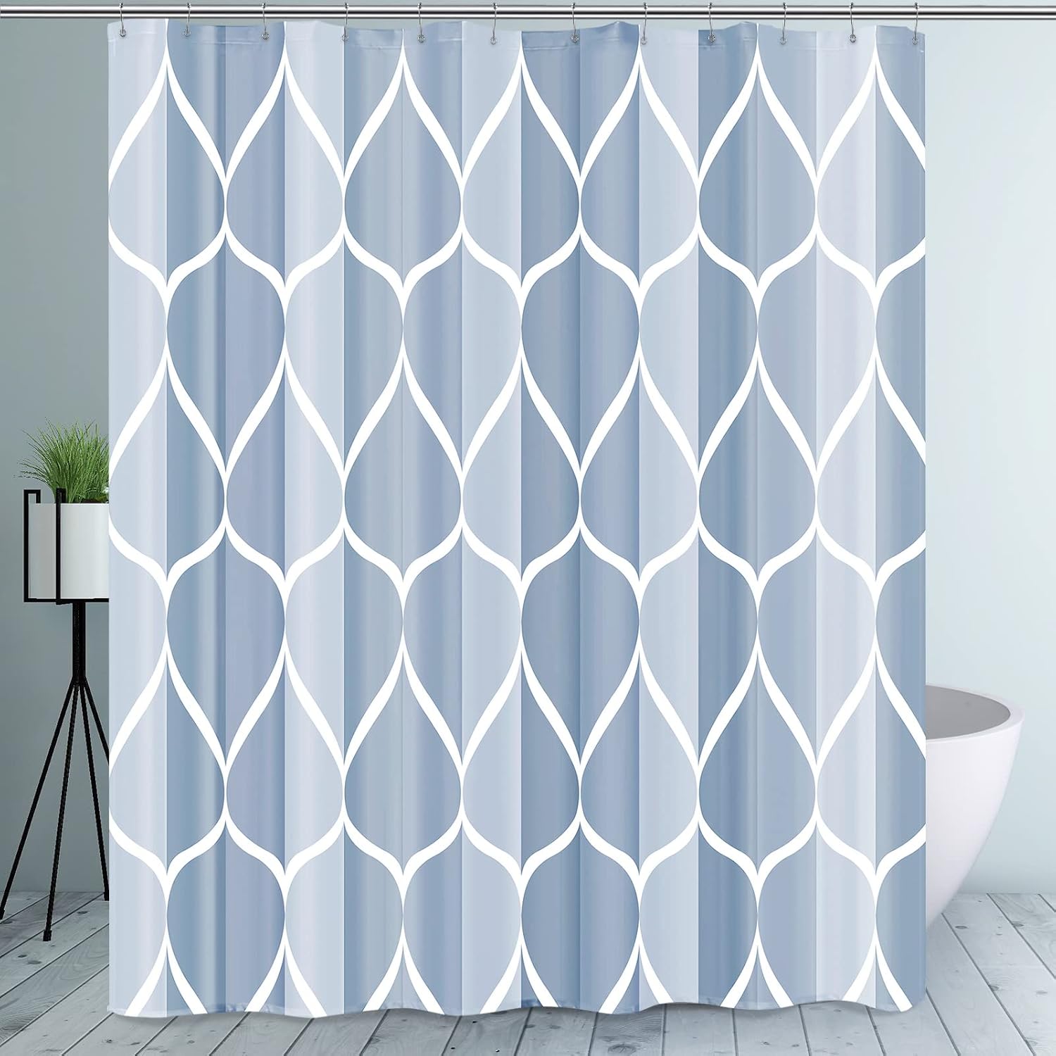 Bathveil Gray Geometric Shower Curtain, Water Repellent, with 12 Hooks, Machine Washable, 72 x 72 in