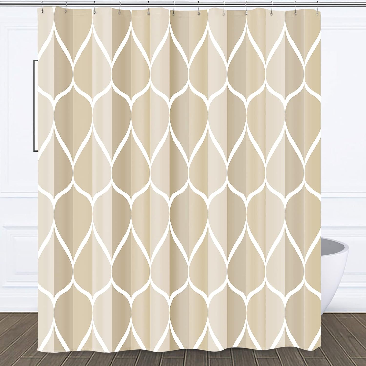 Bathveil Gray Geometric Shower Curtain, Water Repellent, with 12 Hooks, Machine Washable, 72 x 72 in