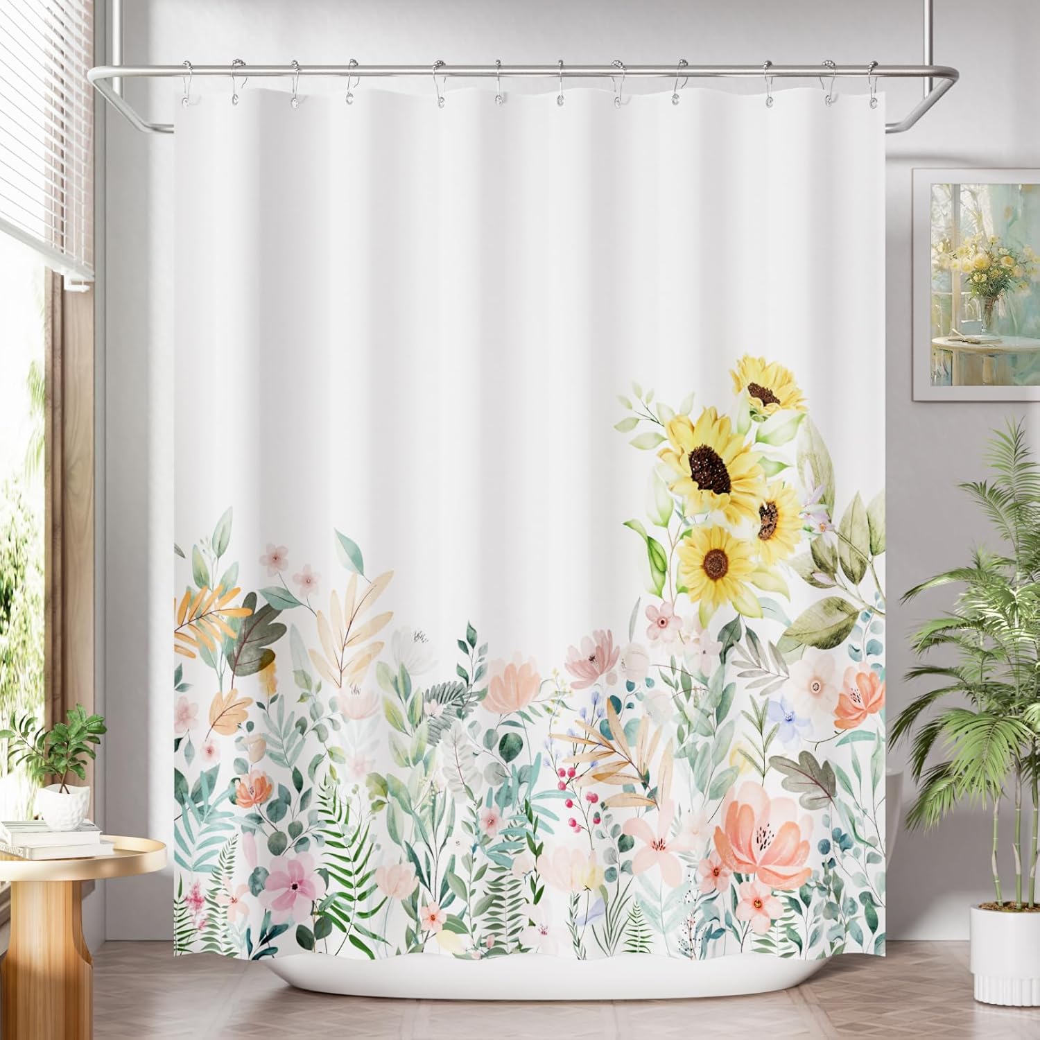 Bathveil Black and White Striped Shower Curtain, Farmhouse Style Fabric, Machine Washable, with 12 Hooks, 72 x 72 in