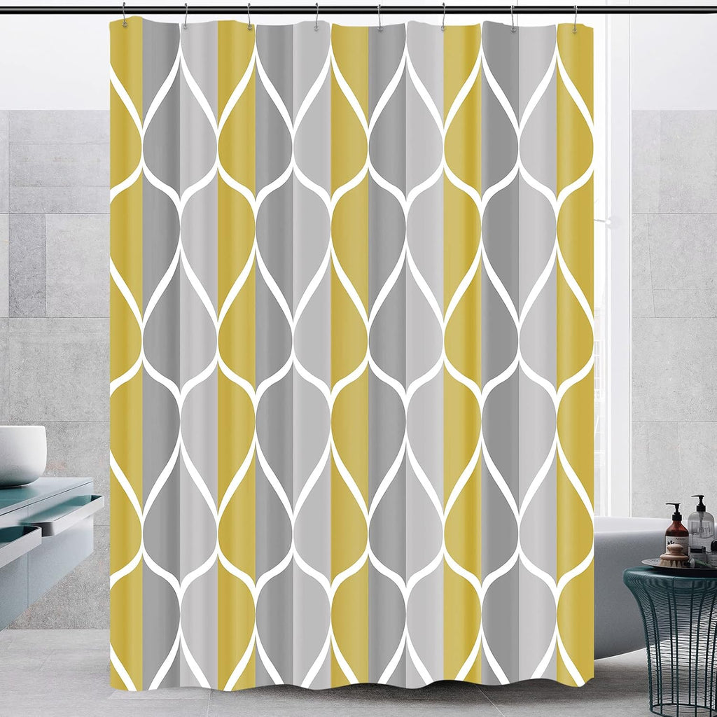 Bathveil Gray Geometric Shower Curtain, Water Repellent, with 12 Hooks, Machine Washable, 72 x 72 in