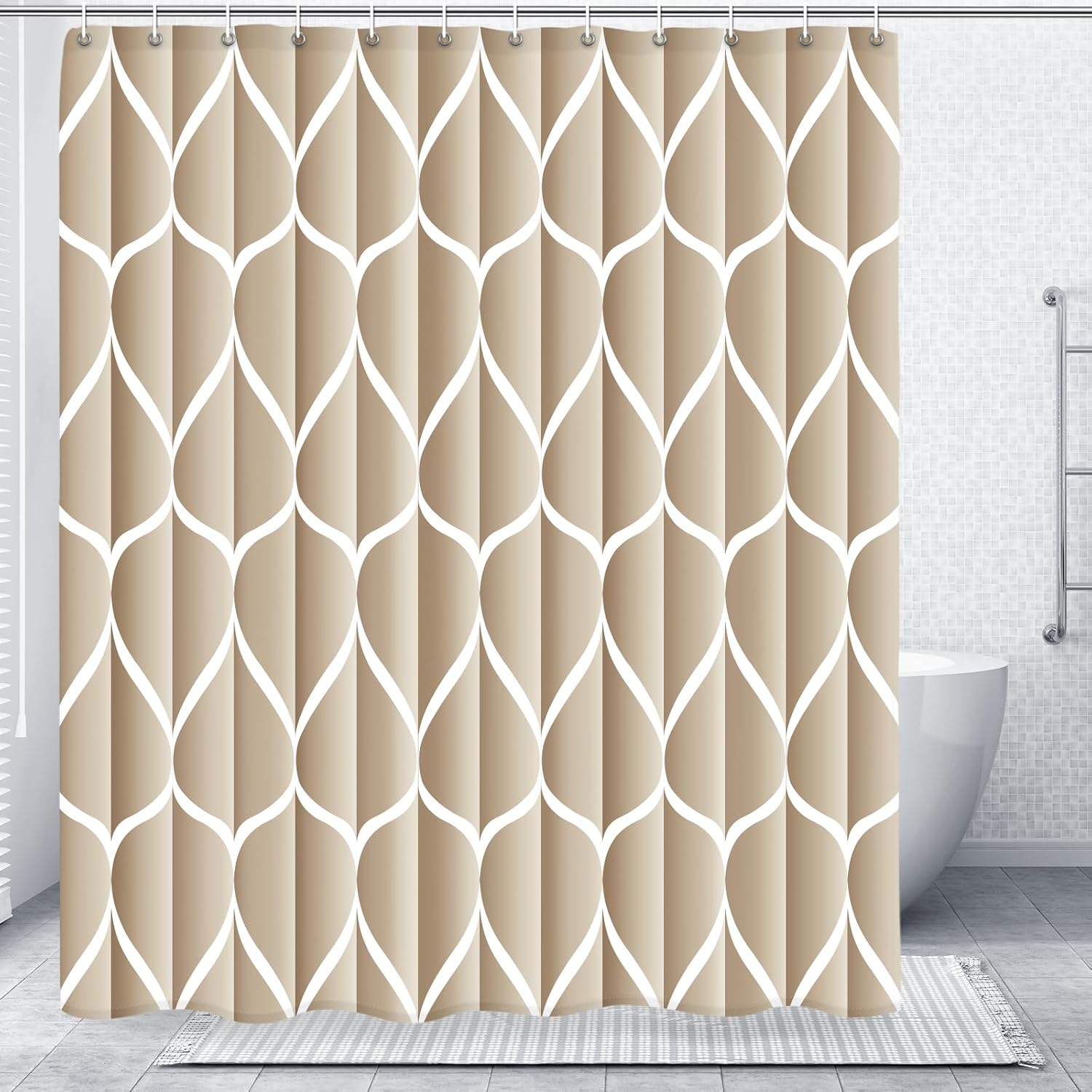Bathveil Gray Geometric Shower Curtain, Water Repellent, with 12 Hooks, Machine Washable, 72 x 72 in