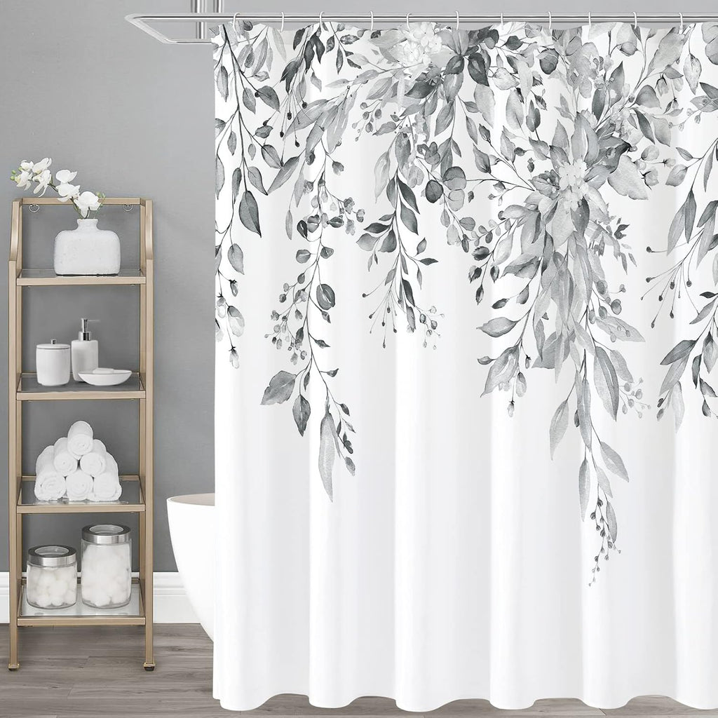 Bathveil Eucalyptus Shower Curtain Watercolor Floral Design Bathroom