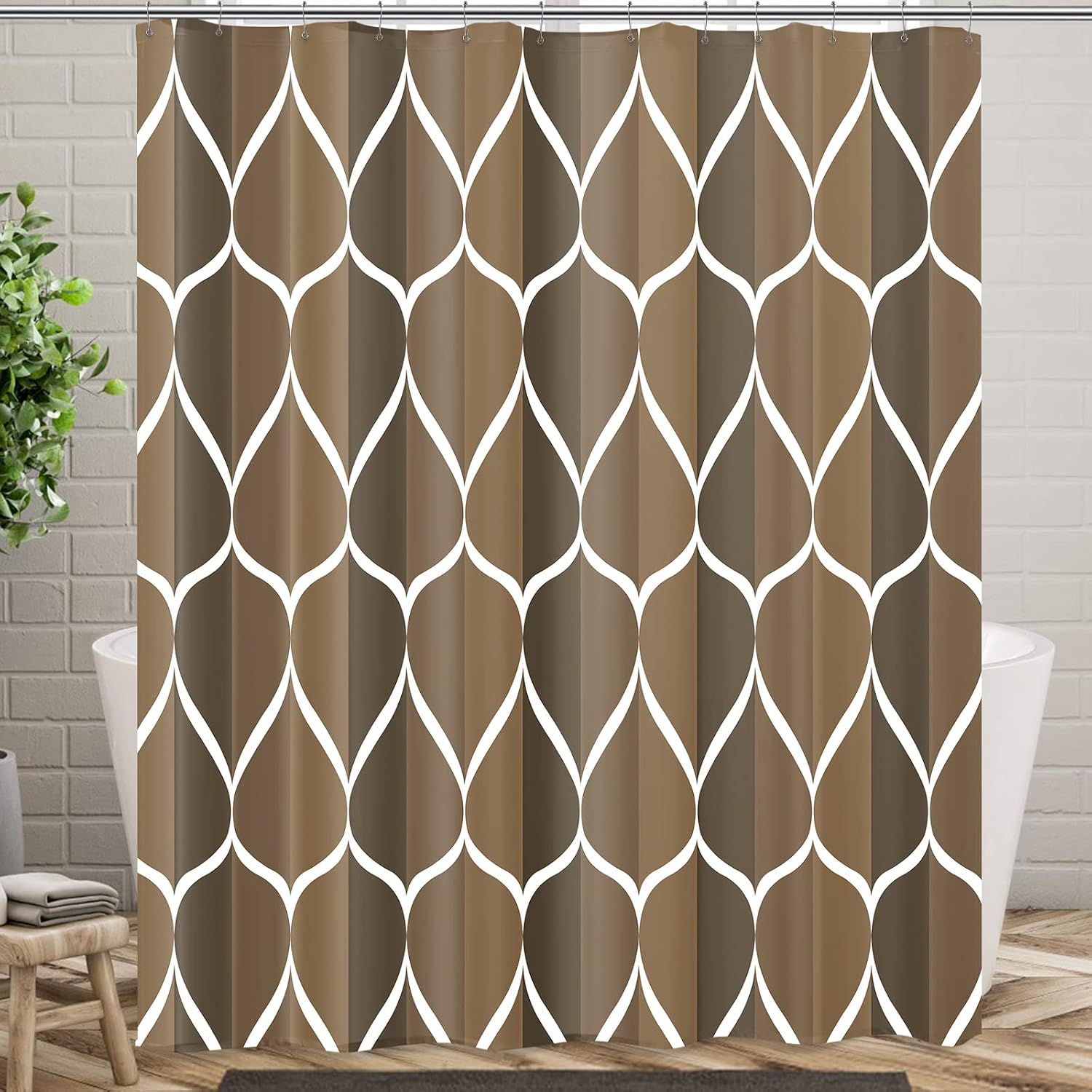 Bathveil Gray Geometric Shower Curtain, Water Repellent, with 12 Hooks, Machine Washable, 72 x 72 in