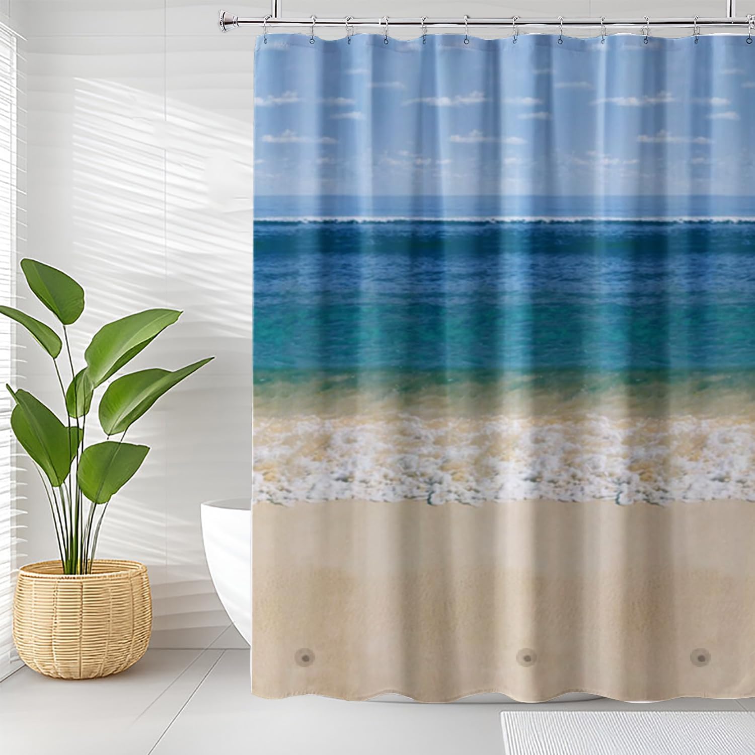 Bathveil Banana Leaves Shower Curtain Liner, 4G PEVA Waterproof, with Grommets and 3 Magnetic Weights, 72 x 72 in