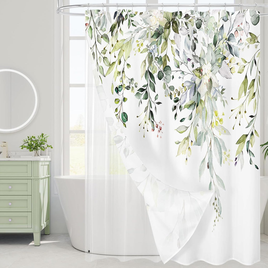Bathveil Eucalyptus Shower Curtain Watercolor Floral Design Bathroom