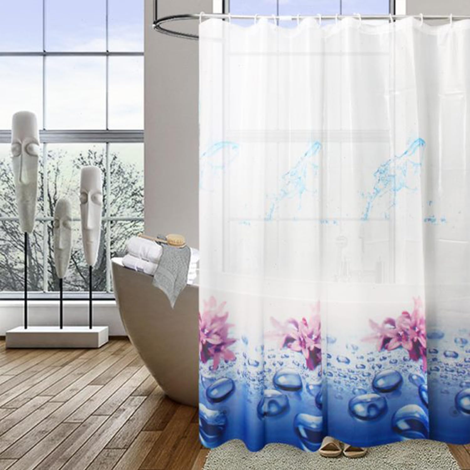 Bathveil Banana Leaves Shower Curtain Liner, 4G PEVA Waterproof, with Grommets and 3 Magnetic Weights, 72 x 72 in