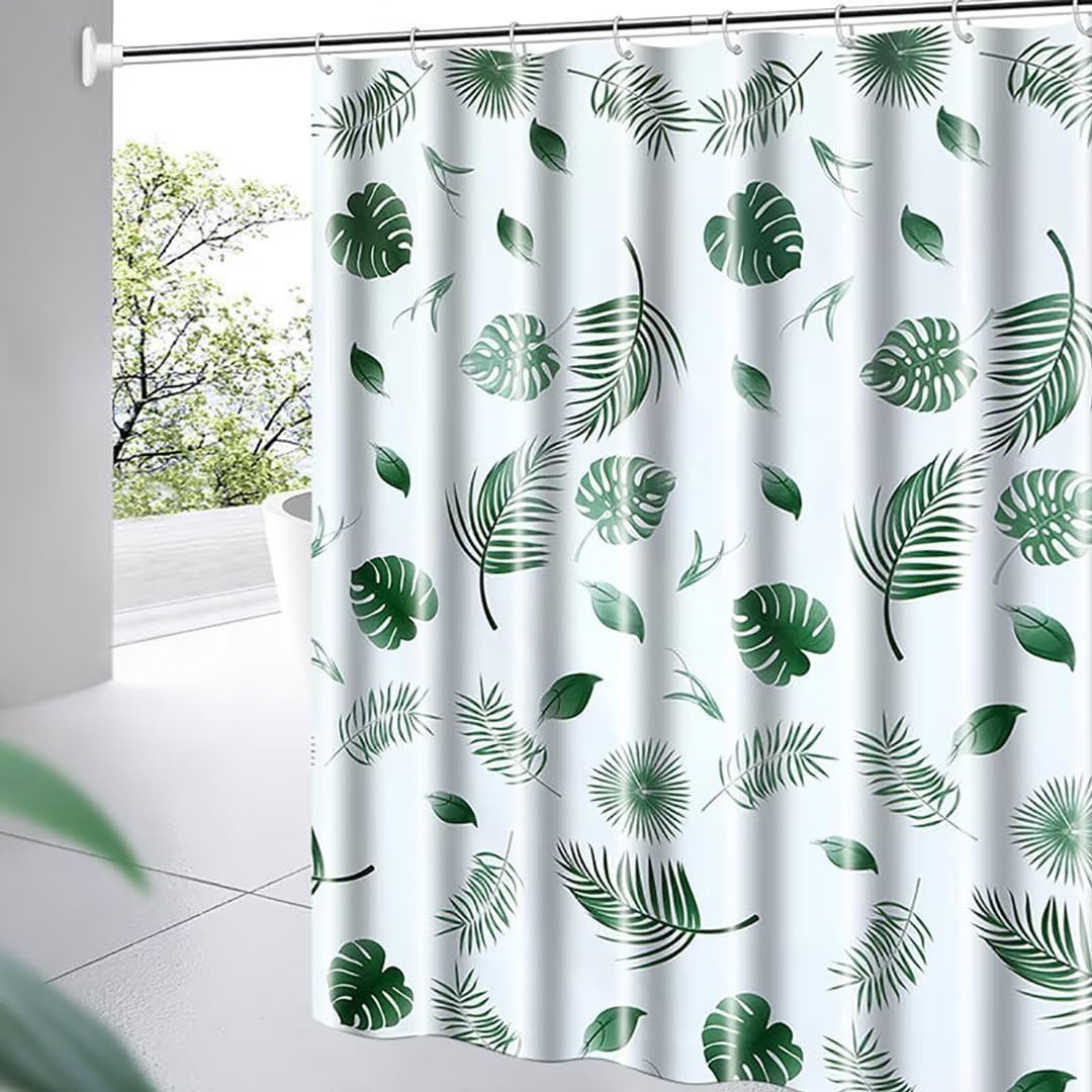 Bathveil Banana Leaves Shower Curtain Liner, 4G PEVA Waterproof, with Grommets and 3 Magnetic Weights, 72 x 72 in