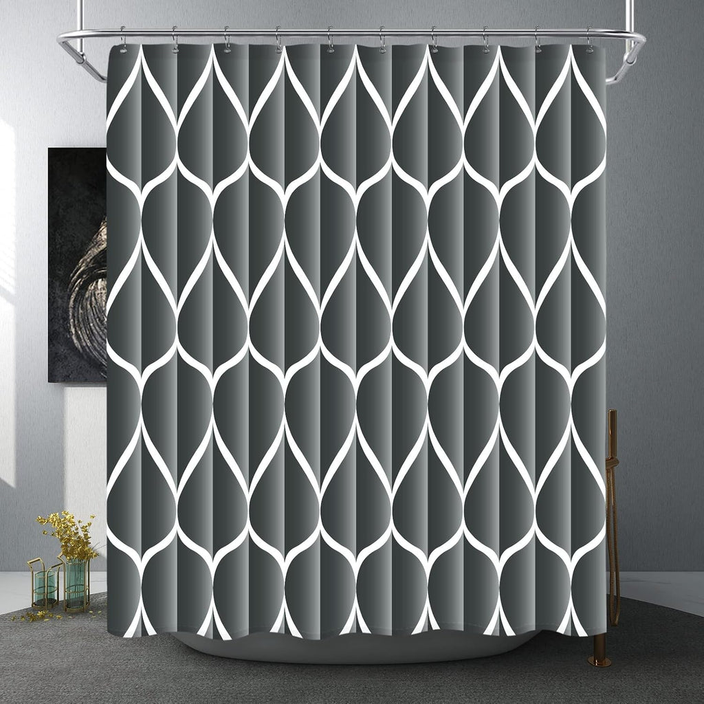 Bathveil Gray Geometric Shower Curtain, Water Repellent, with 12 Hooks, Machine Washable, 72 x 72 in