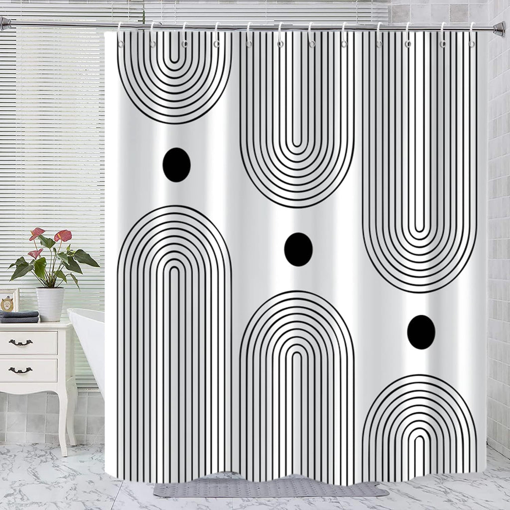 Bathveil Boho Minimalist Shower Curtain, Abstract Arch Sun Design, Waterproof Machine Washable, 72 x 72 in