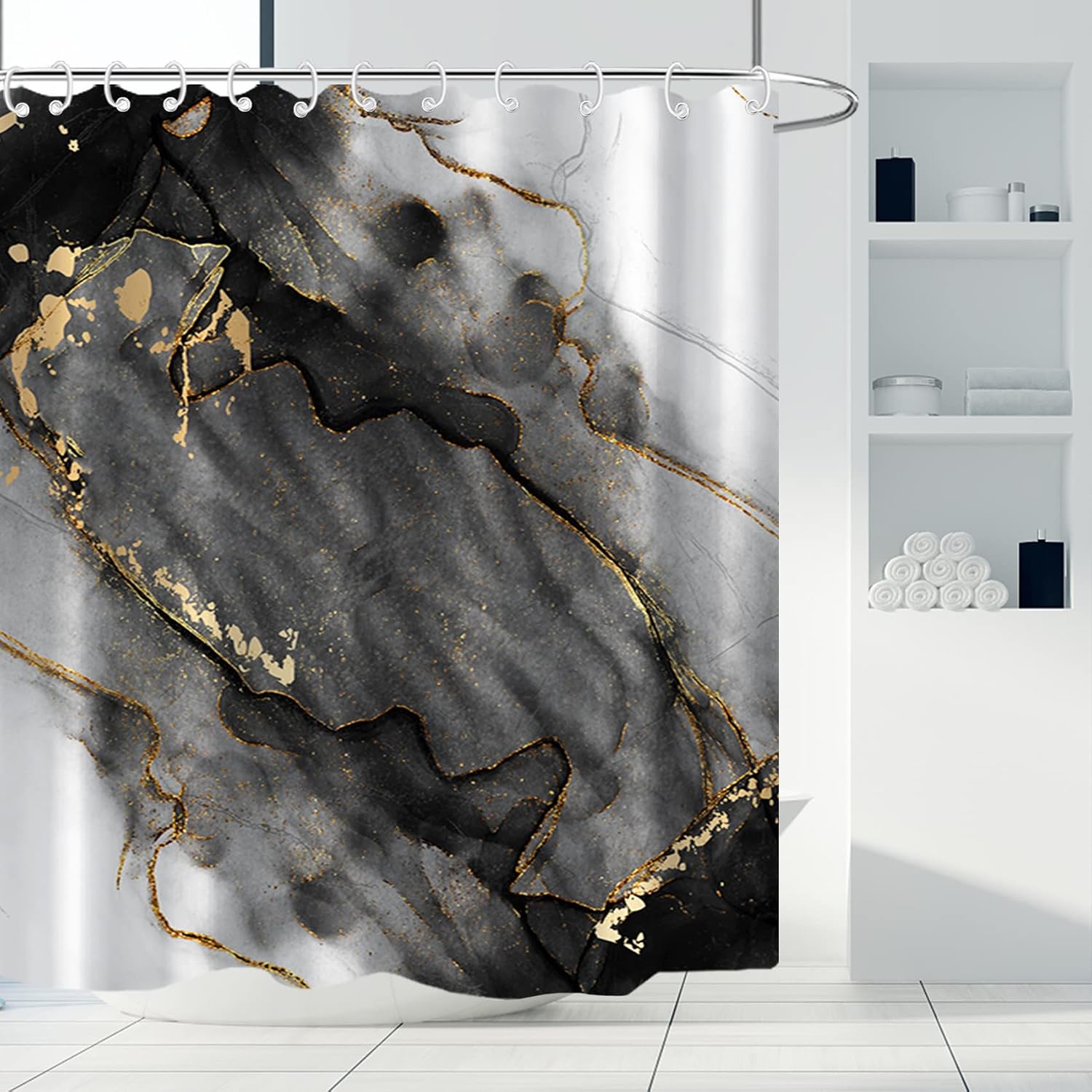 Bathveil Blue Marble Shower Curtain, Waterproof Washable, with Hooks, 72 x 72 in