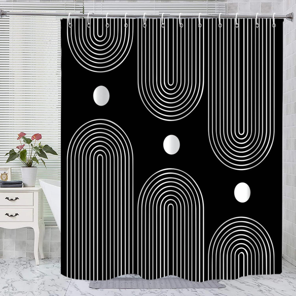Bathveil Boho Minimalist Shower Curtain, Abstract Arch Sun Design, Waterproof Machine Washable, 72 x 72 in