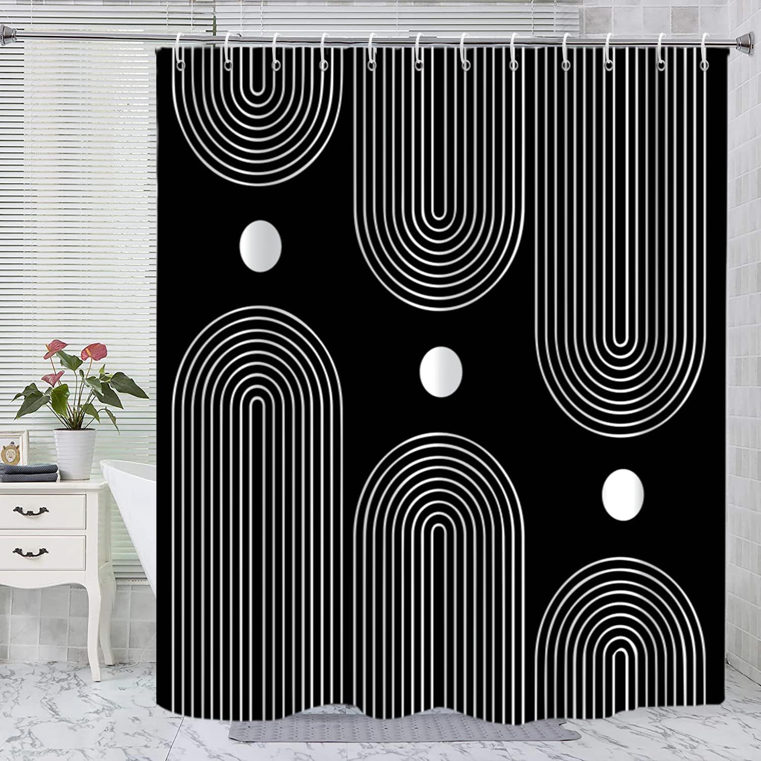 Bathveil Boho Minimalist Shower Curtain, Abstract Arch Sun Design, Waterproof Machine Washable, 72 x 72 in