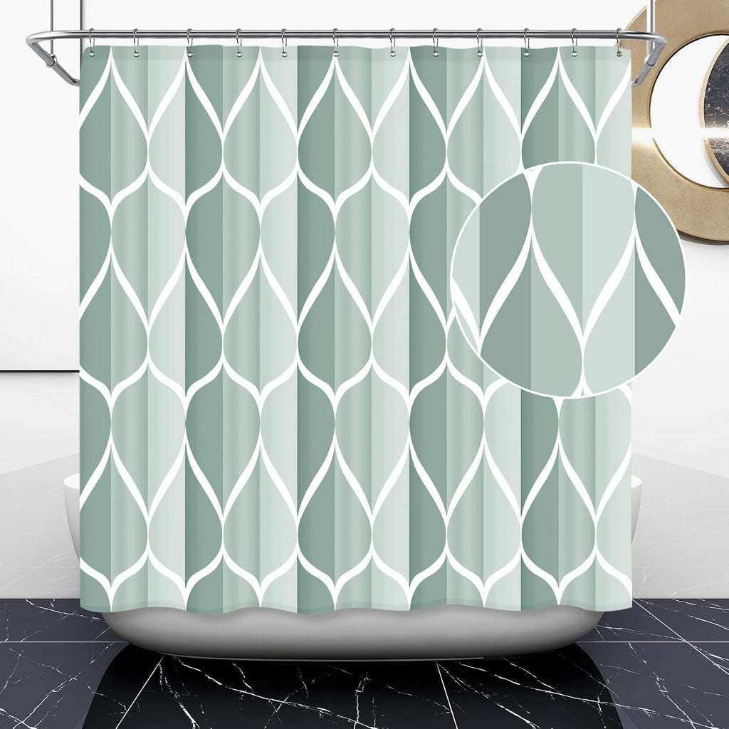 Bathveil Gray Geometric Shower Curtain, Water Repellent, with 12 Hooks, Machine Washable, 72 x 72 in