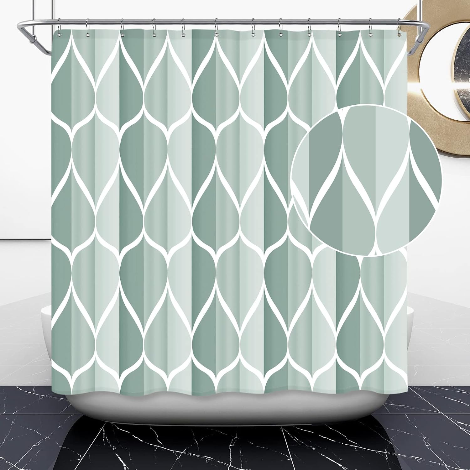 Bathveil Gray Geometric Shower Curtain, Water Repellent, with 12 Hooks, Machine Washable, 72 x 72 in