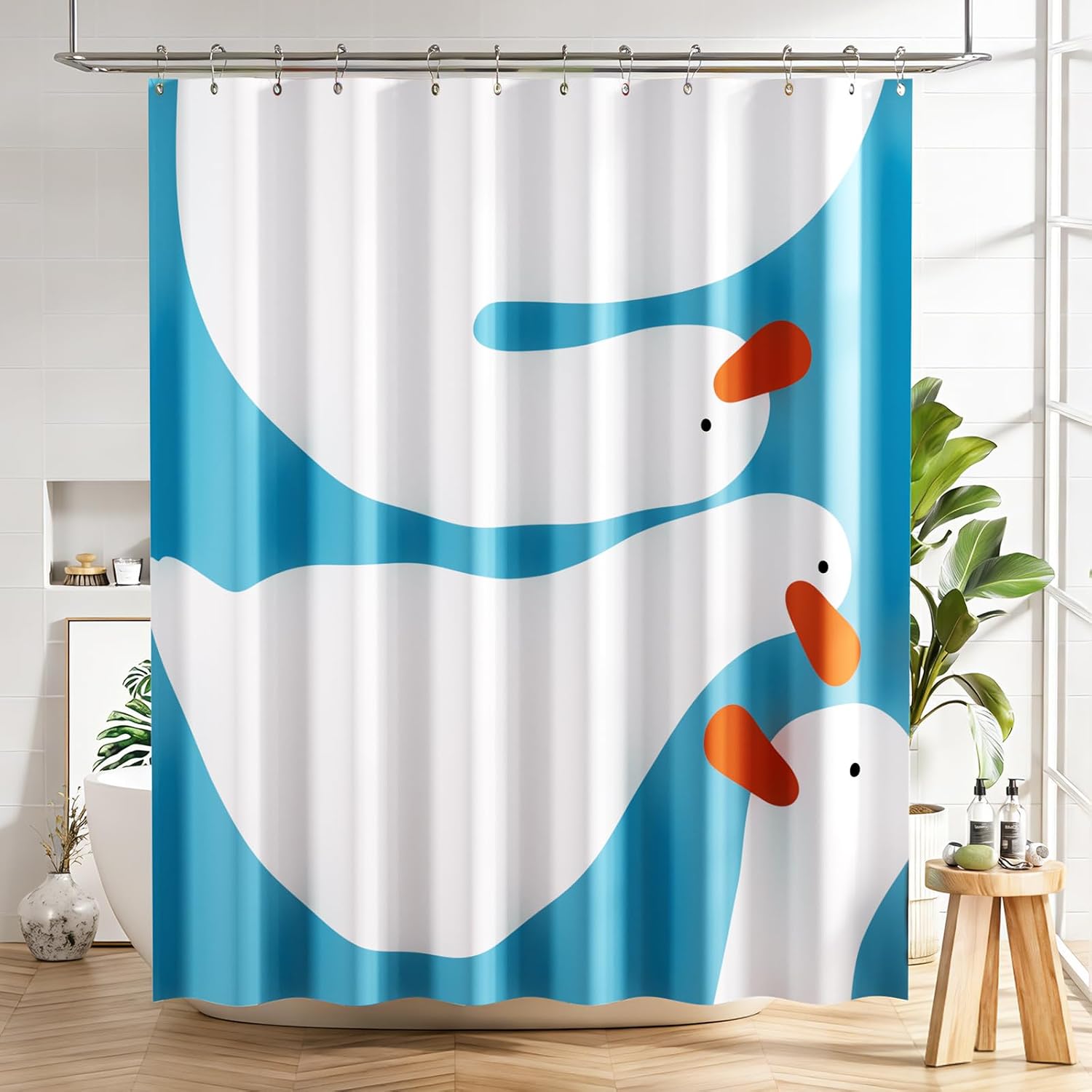 Bathveil Black and White Striped Shower Curtain, Farmhouse Style Fabric, Machine Washable, with 12 Hooks, 72 x 72 in