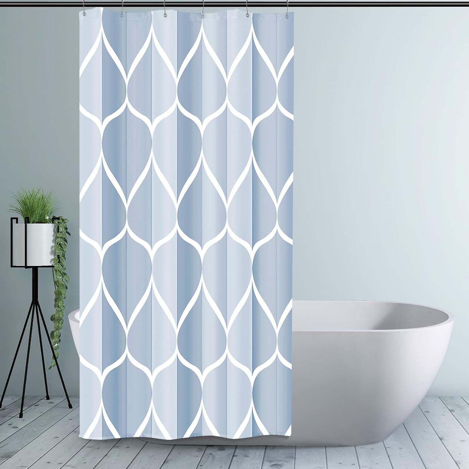 Bathveil Gray Geometric Shower Curtain, Water Repellent, with 12 Hooks, Machine Washable, 72 x 72 in