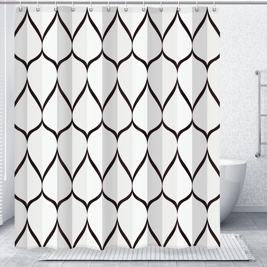 Bathveil Geometric Shower Curtain Water Repellent with Hooks