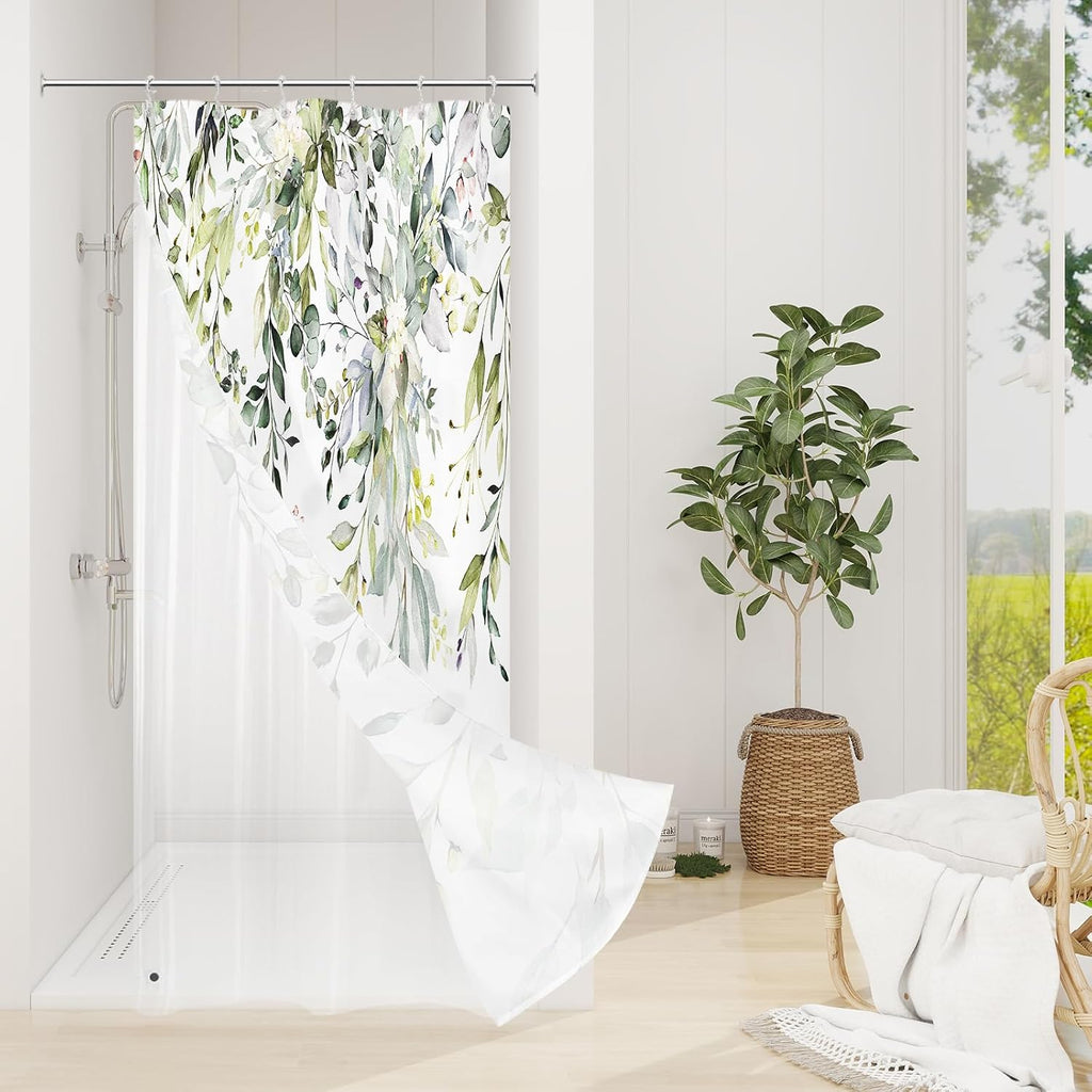 Bathveil Eucalyptus Shower Curtain Watercolor Floral Design Bathroom