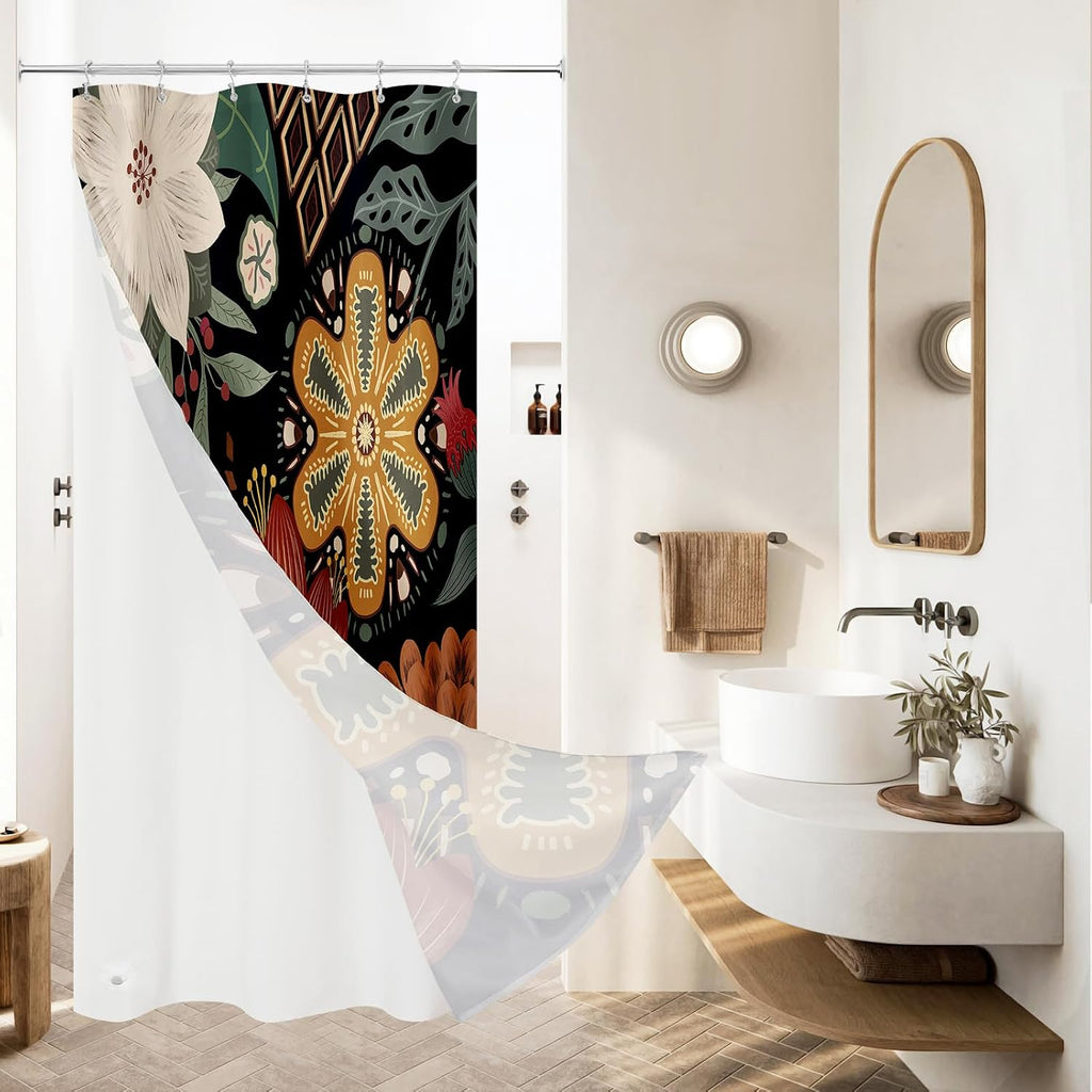 Bathveil Boho Floral Shower Curtain, Colorful Abstract Flower Pattern, 72 x 72 in