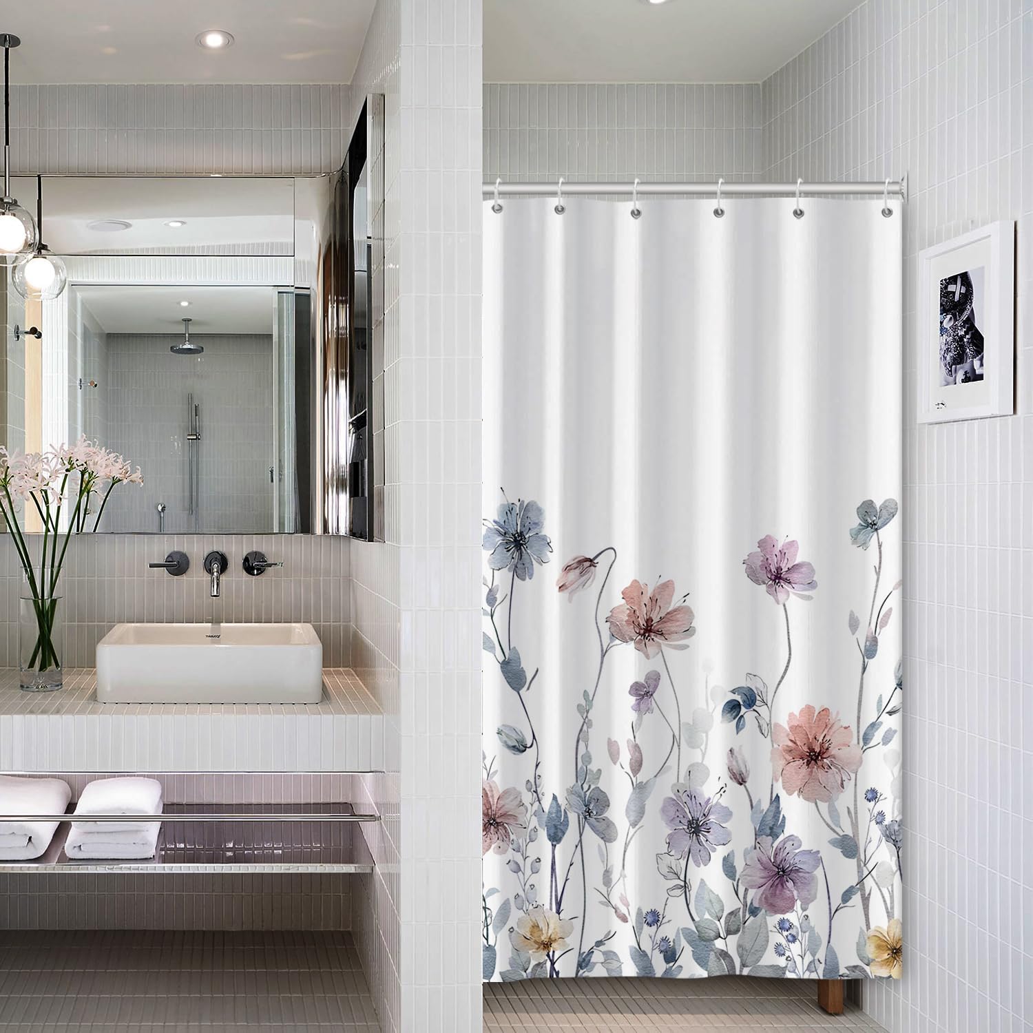 Bathveil Blue Marble Shower Curtain, Waterproof Washable, with Hooks, 72 x 72 in