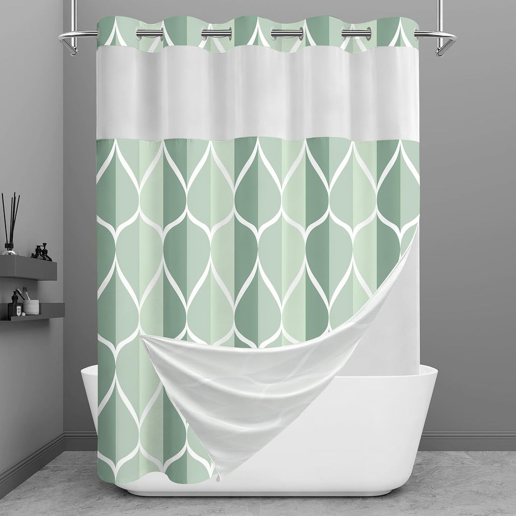 Bathveil Geometric Shower Curtain Water Repellent with Hooks
