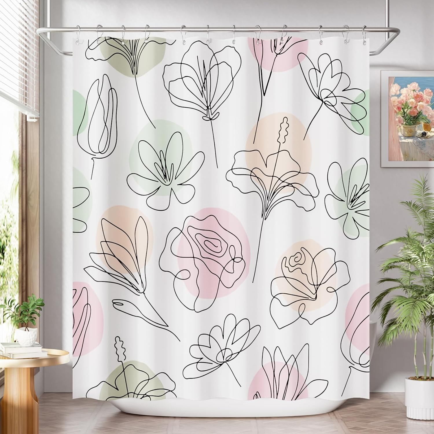 Bathveil Black and White Striped Shower Curtain, Farmhouse Style Fabric, Machine Washable, with 12 Hooks, 72 x 72 in