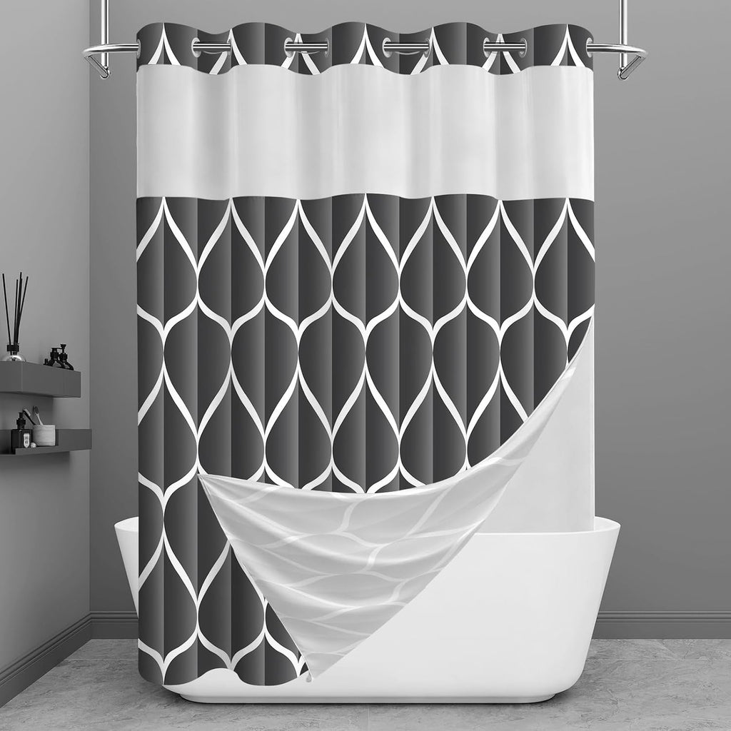 Bathveil Gray Geometric Shower Curtain, Water Repellent, with 12 Hooks, Machine Washable, 72 x 72 in