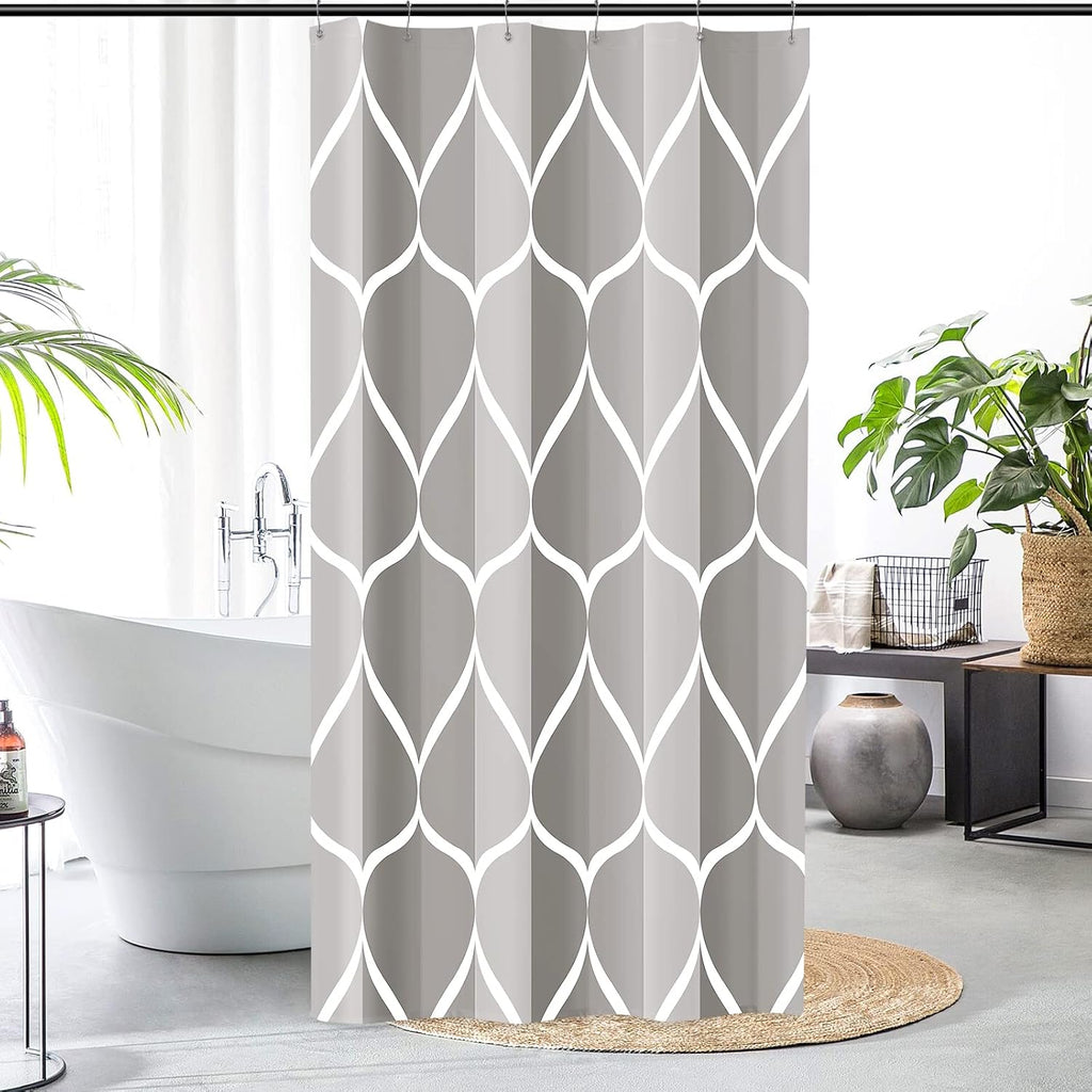 Bathveil Gray Geometric Shower Curtain, Water Repellent, with 12 Hooks, Machine Washable, 72 x 72 in