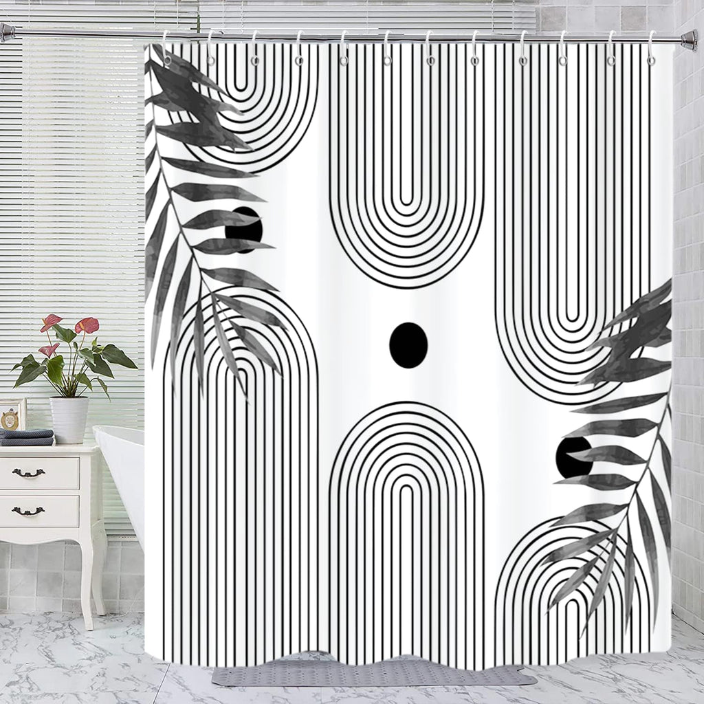 Bathveil Boho Minimalist Shower Curtain, Abstract Arch Sun Design, Waterproof Machine Washable, 72 x 72 in