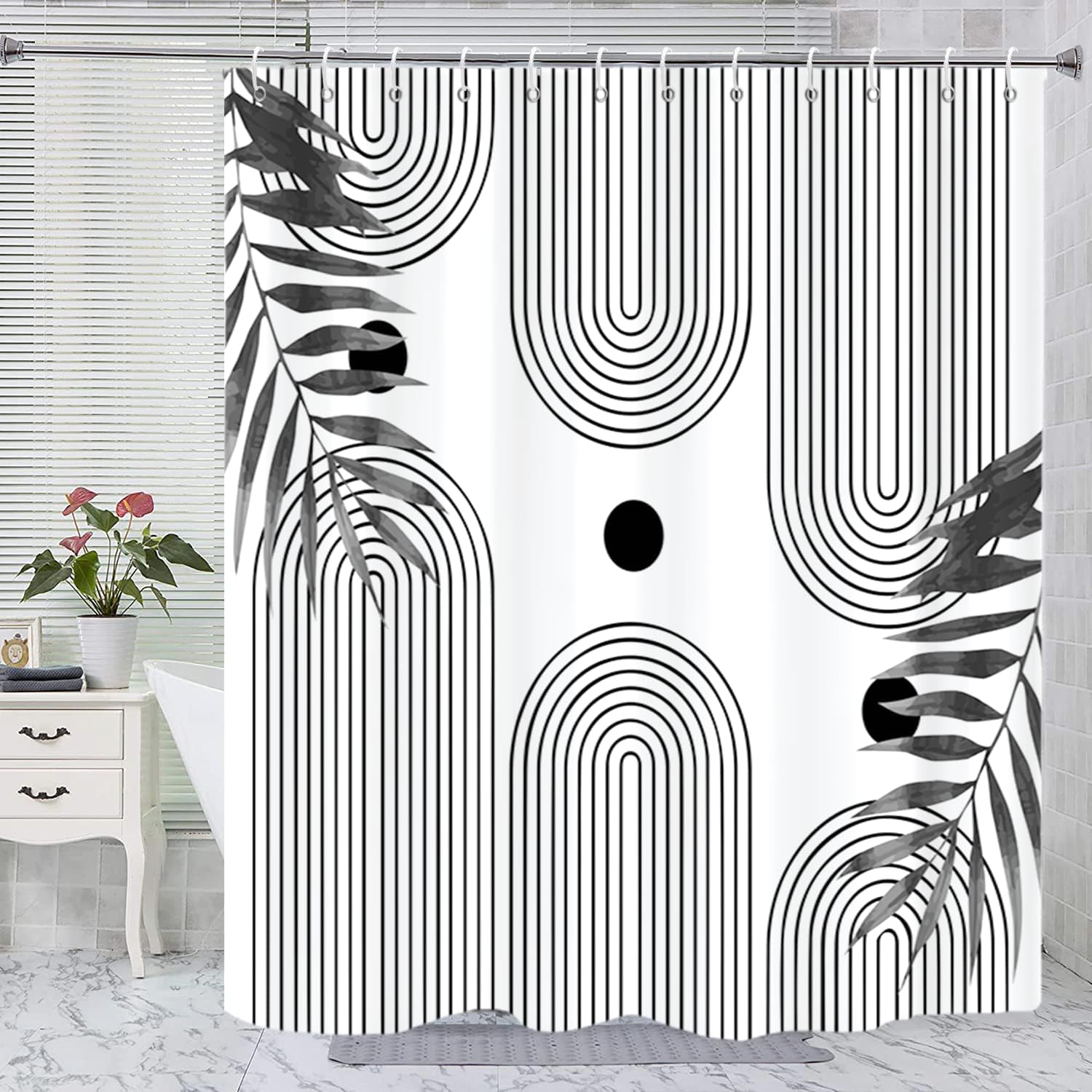 Bathveil Boho Minimalist Shower Curtain, Abstract Arch Sun Design, Waterproof Machine Washable, 72 x 72 in