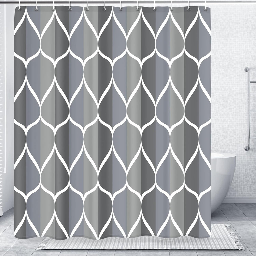 Bathveil Geometric Shower Curtain Water Repellent with Hooks