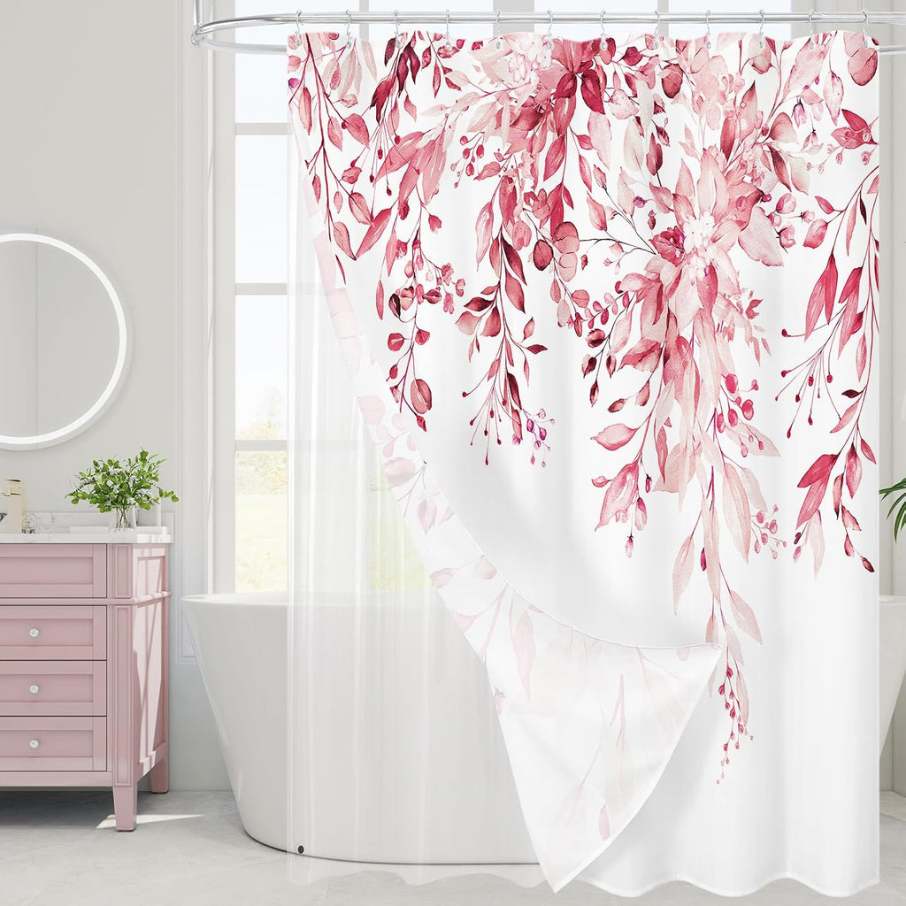 Bathveil Eucalyptus Shower Curtain Watercolor Floral Design Bathroom