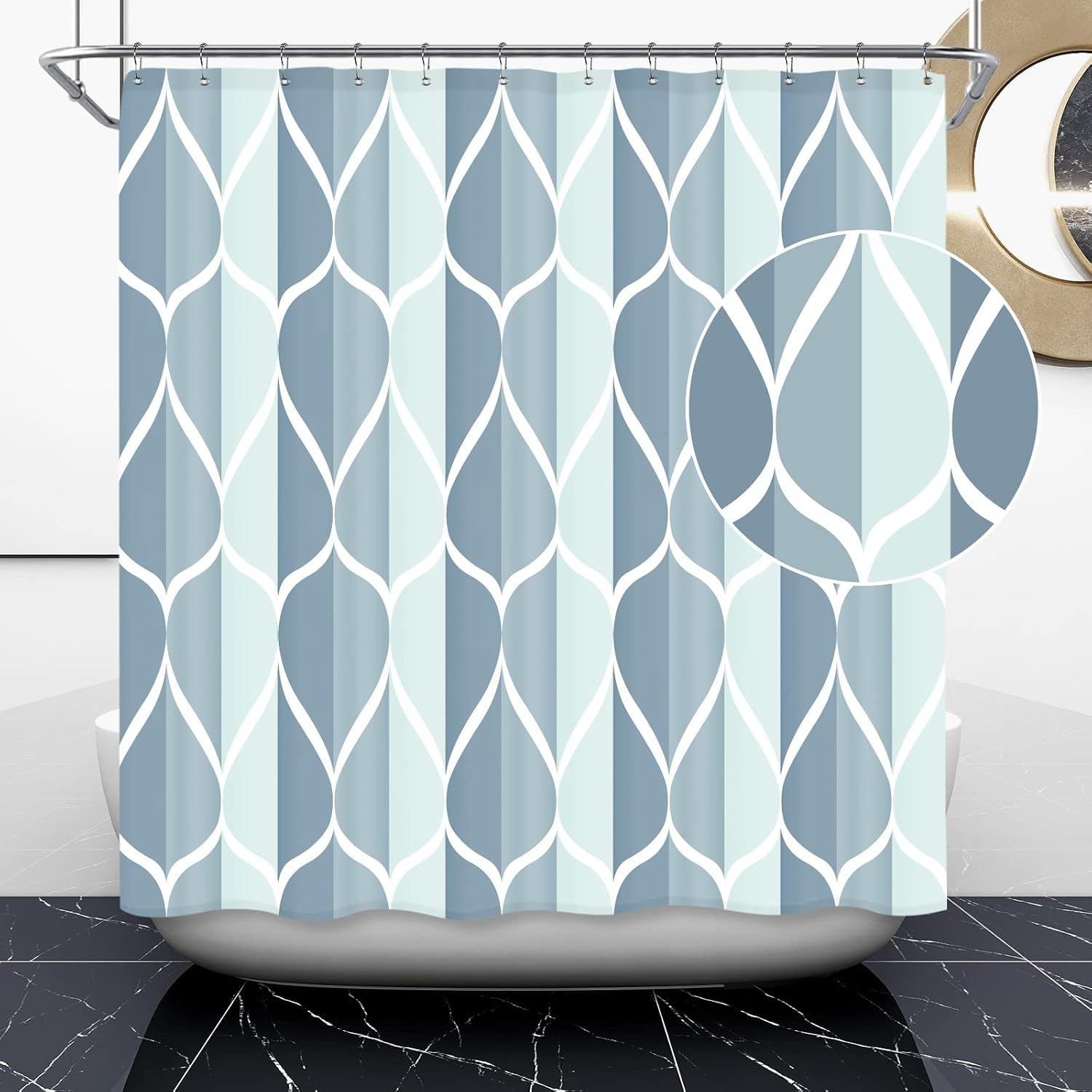 Bathveil Gray Geometric Shower Curtain, Water Repellent, with 12 Hooks, Machine Washable, 72 x 72 in